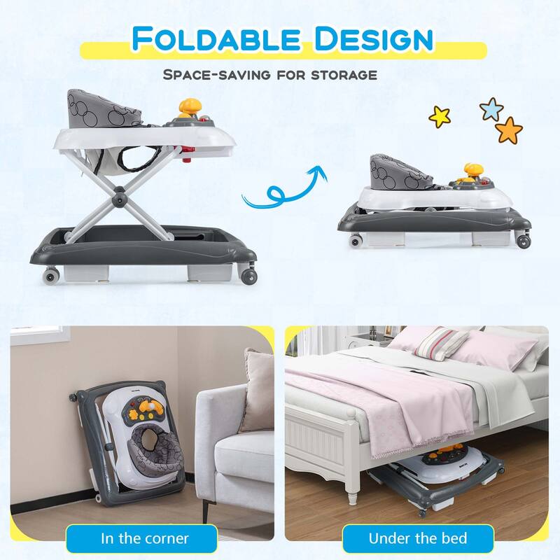Honeyjoy Foldable Baby Walker with 3 Adjustable Heights Comfy Padded - See Details