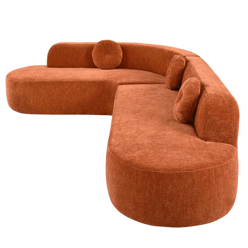 122" L-Shaped Sectional Sofa, Upholstered Couch with 3 Round Pillows, Oversized Modern Couch for Living Room