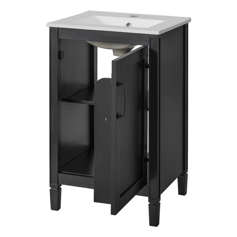 Bathroom Vanity with Ceramic Sink, Freestanding Bathroom Cabinet with Soft Close Door, Adjustable Shelf & Door Storage Rack