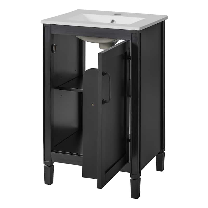 GDFStudio - Noa Wood & Ceramic 20" Bathroom Vanity with Sink, Soft-Close Door, Shelf & Storage Rack