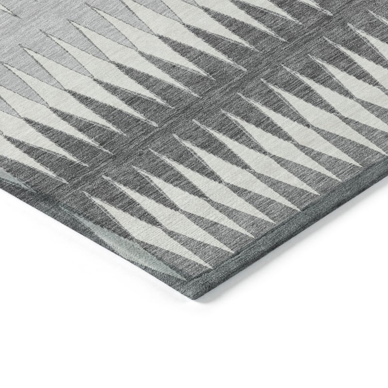 Gray And Ivory Striped Washable Indoor Outdoor Area Rug - 8' X 10'