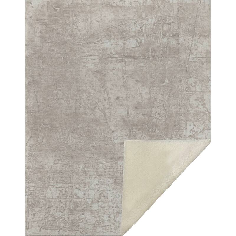 Premium Machine Washable Solid Imprints Sherpa Throw Blanket