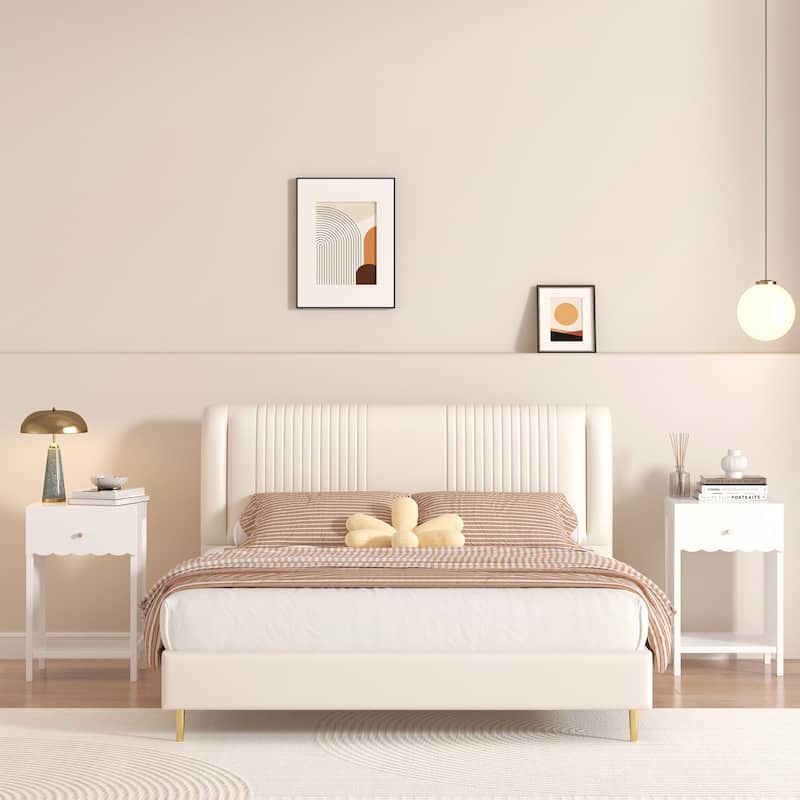 Modern White Nightstand with Drawer and Open Shelf for Bedroom