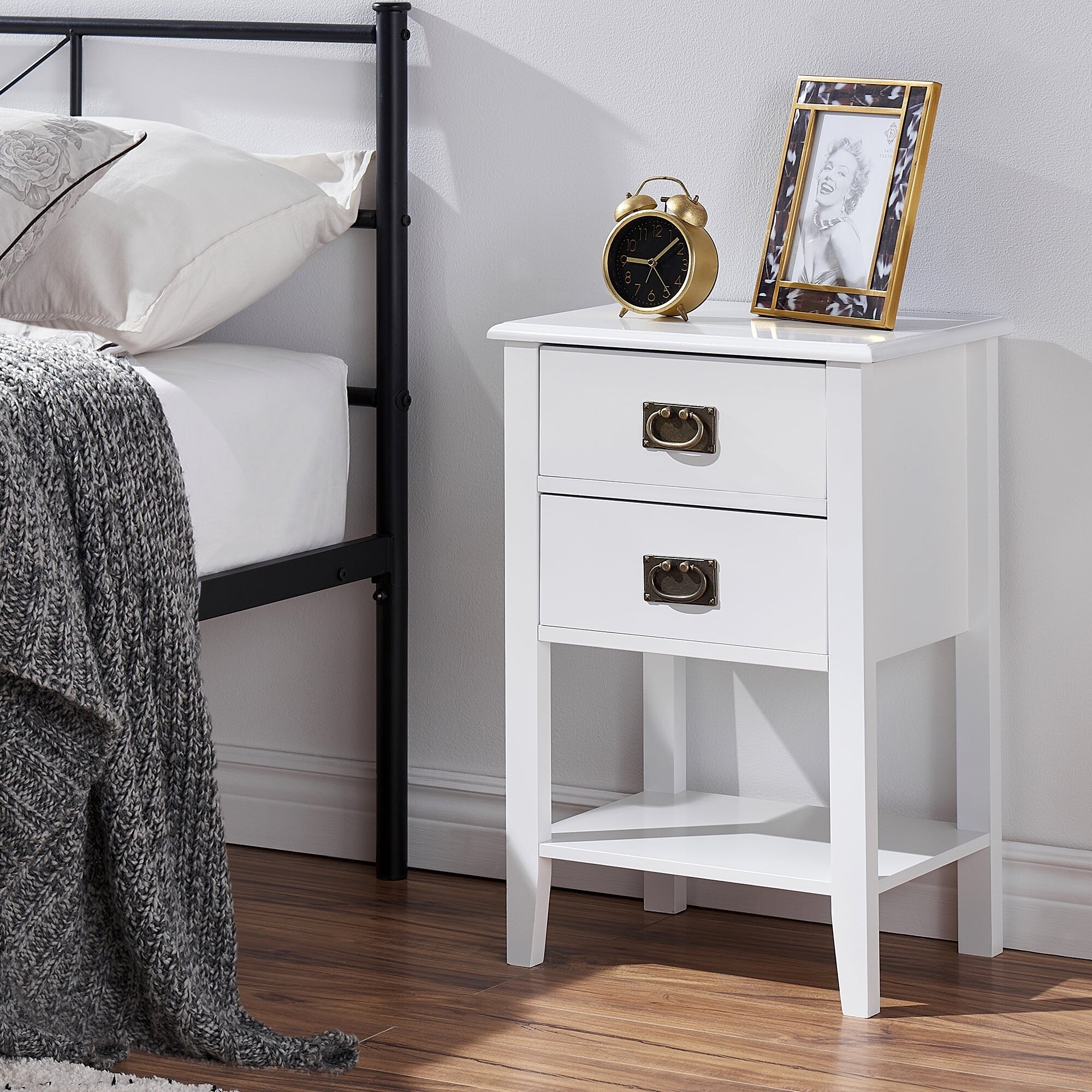 Benjara 21.54 in. Black and Silver 2-Drawers Wooden
