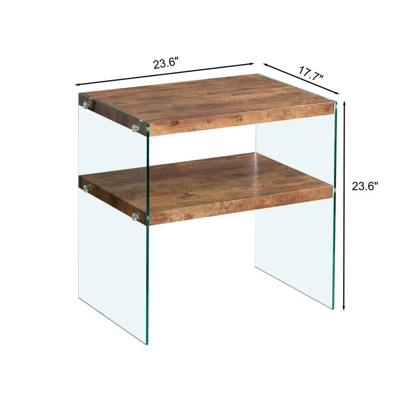 Space-Saving MDF Accent Table - Walnut Veneer & Tempered Glass Top‌