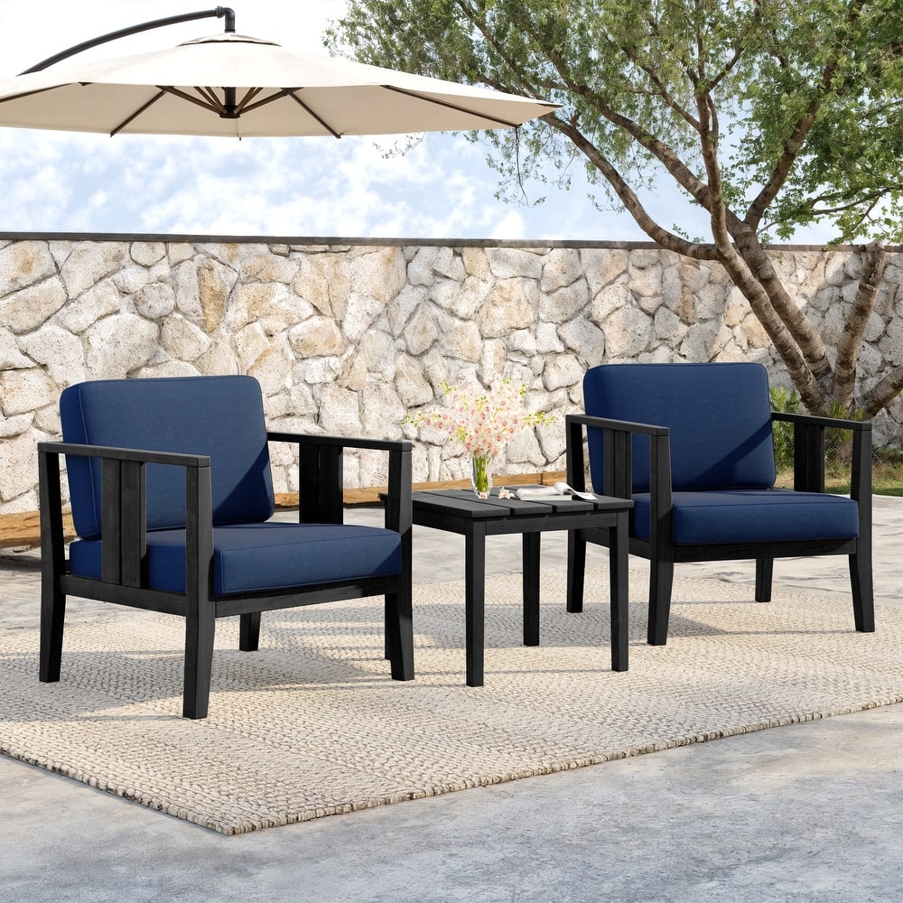 Teak Wood Upholstery Water-resistant Outdoor Armchair and Side Table Set (Set of 3)