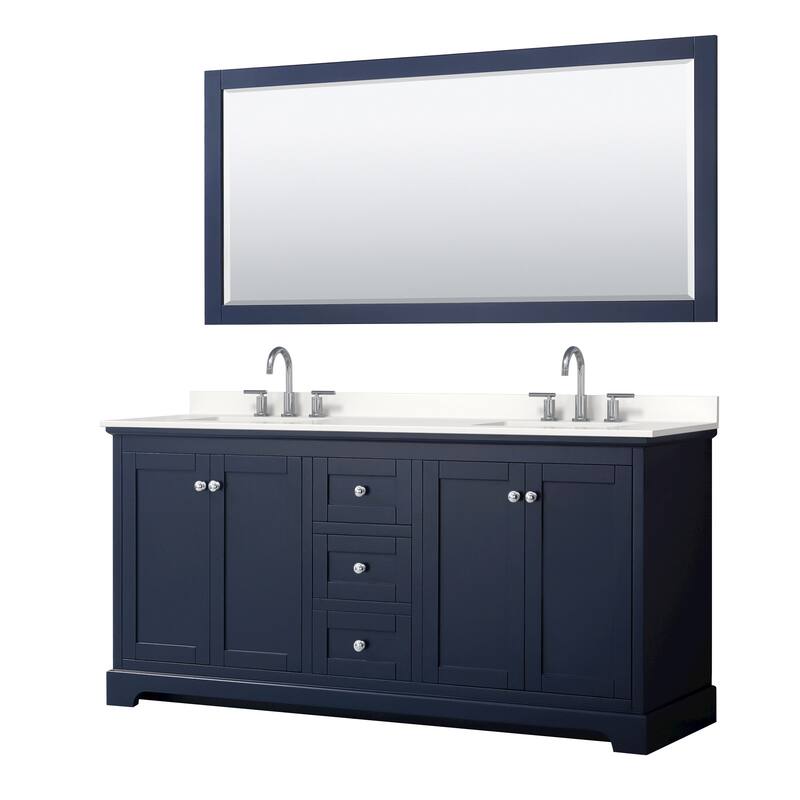 Wyndham Collection WCV232372D-QTZ-US3M70 Avery 72" Free Standing - Dark Blue / White Quartz Top / Polished Chrome