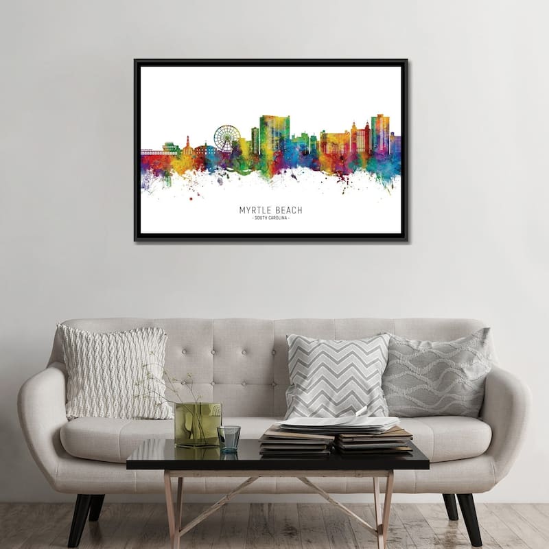 iCanvas "Myrtle Beach Skyline City Name" by Michael Tompsett Framed Canvas Print