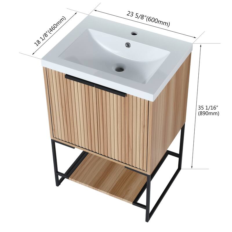 24 inch Plywood Freestanding Bathroom Vanity Set with Integrated Resin Sink