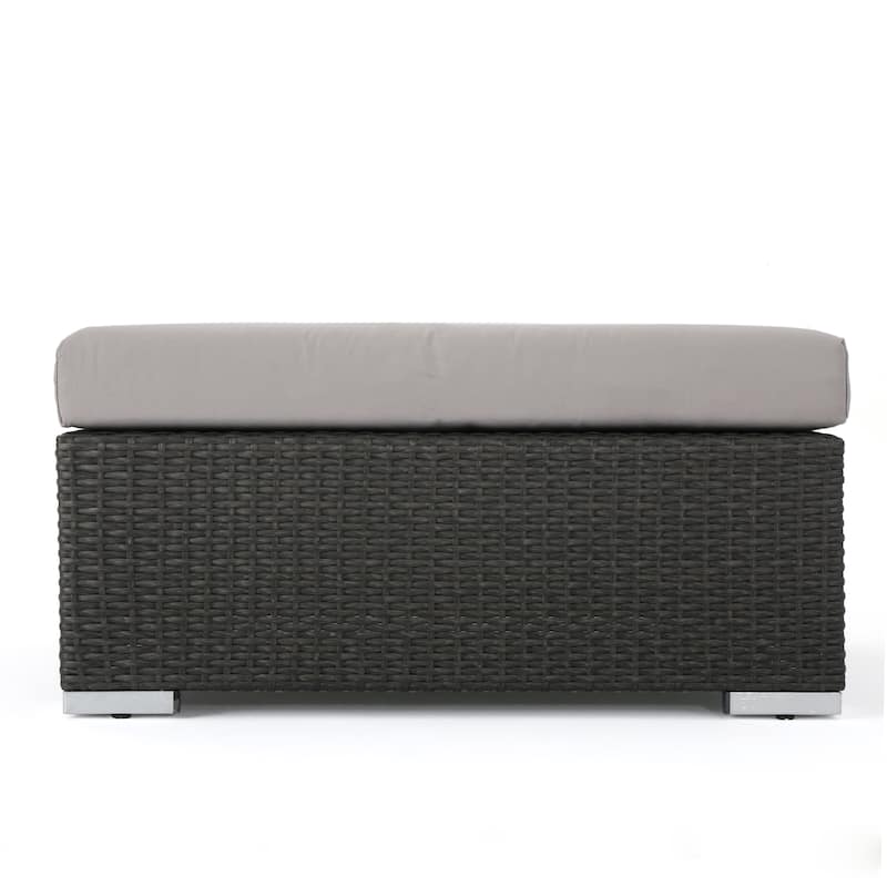 Santa Rosa Wicker Outdoor Ottoman with Cushion by Christopher Knight Home - Gray+ Light Gray