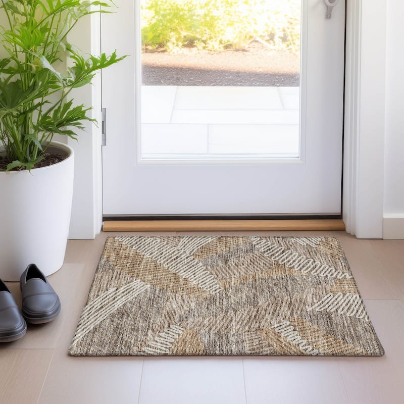 Premium Washable Super Soft Contemporary Leaf Mayfield Rug - Brown - 1'8" x 2'6"