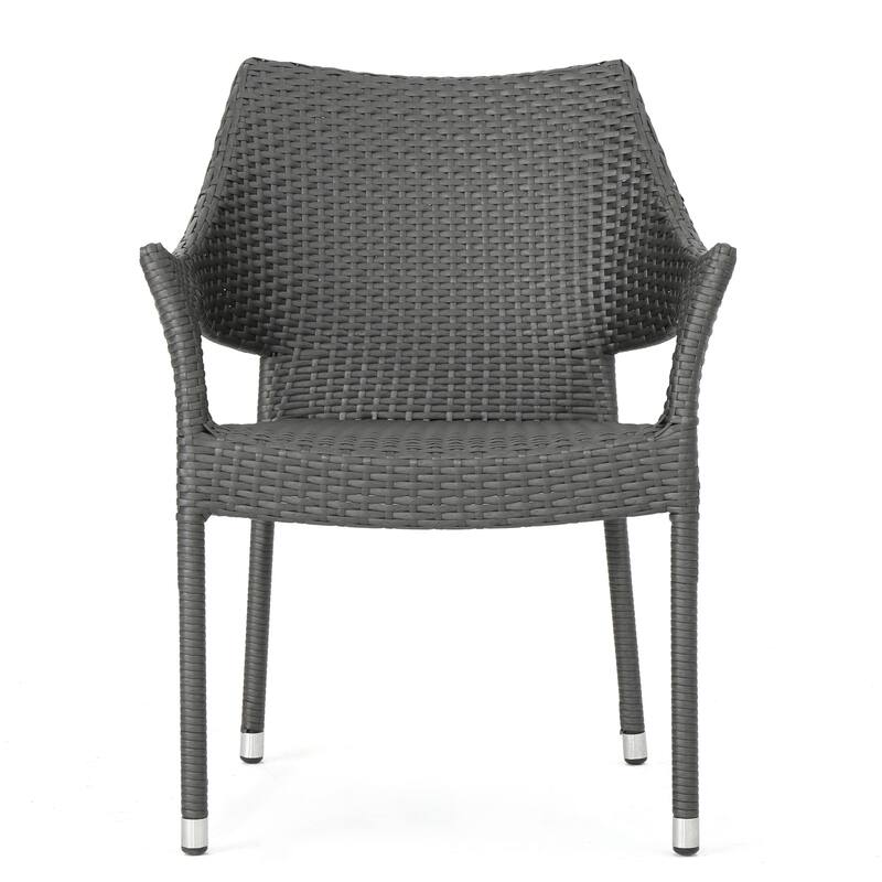 Roomfitters Outdoor Wicker Stacking Armchairs, Architectural Arched-Back PE Rattan