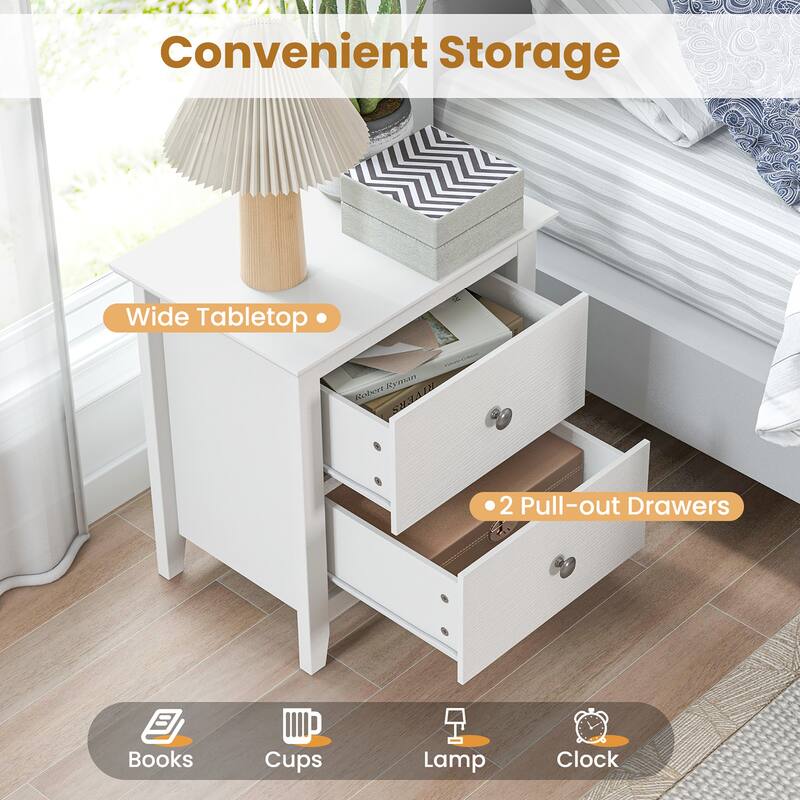 Gymax Modern Nightstand with Storage 2 Drawers & Support Legs for