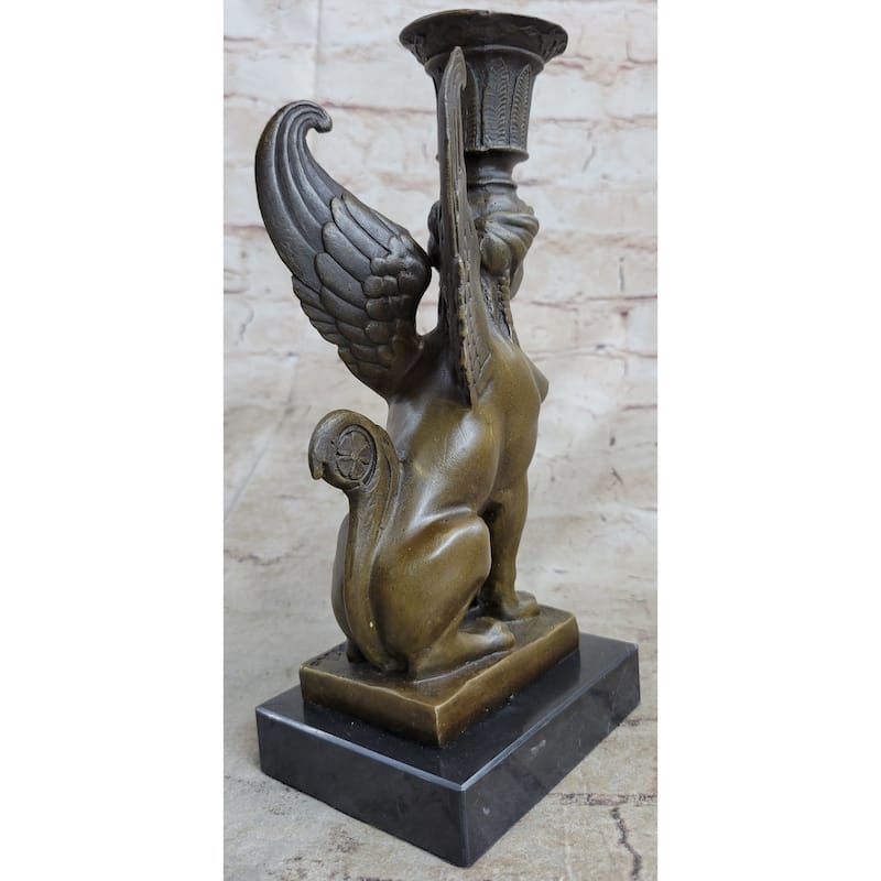 Art Deco Sphinx Bronze Candle Holder Bronze Sculpture Marble Base Statue