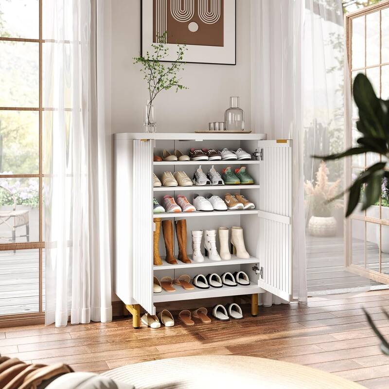 6-Tier Shoe Cabinet with Shutter Doors Adjustable Shelves Wooden Storage Cabinet for Entryway/Hallway/Closet/Living Room
