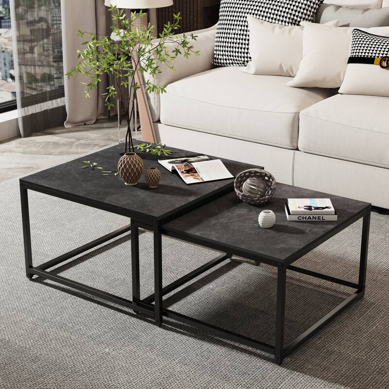 Square Sintered Stone top Nesting Coffee Table (Set of 2) - 27.5" x 18.9"