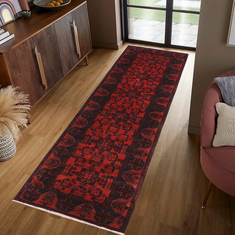 Vintage Biljik Khal Mohammadi Seven Red/Black Runner - 2'10'' x 9'7''