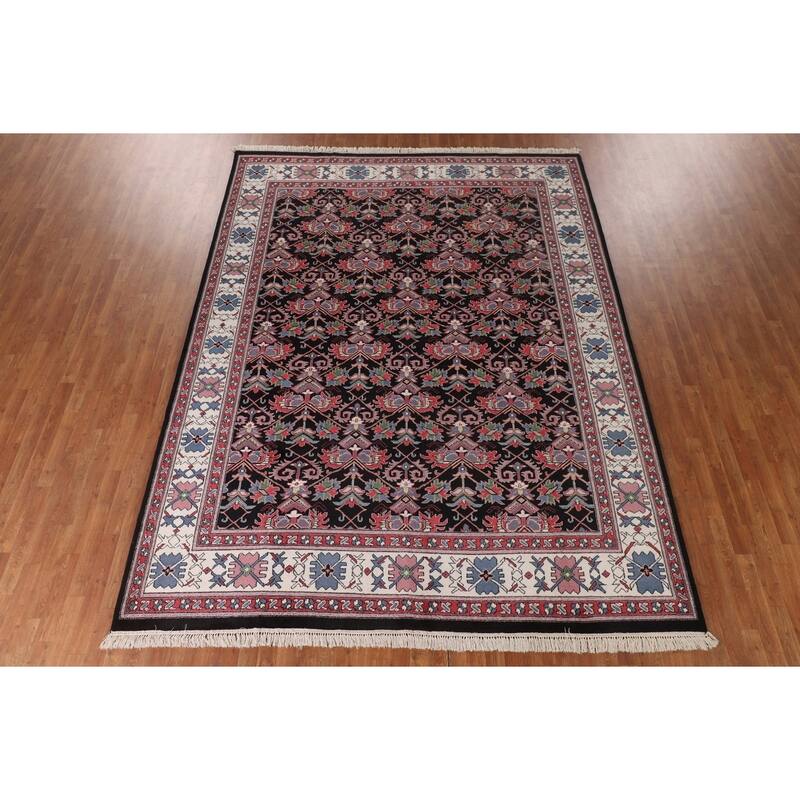 All-Over Black Heriz Oriental Area Rug Hand-Knotted Wool Carpet - 8'11"x 11'7"