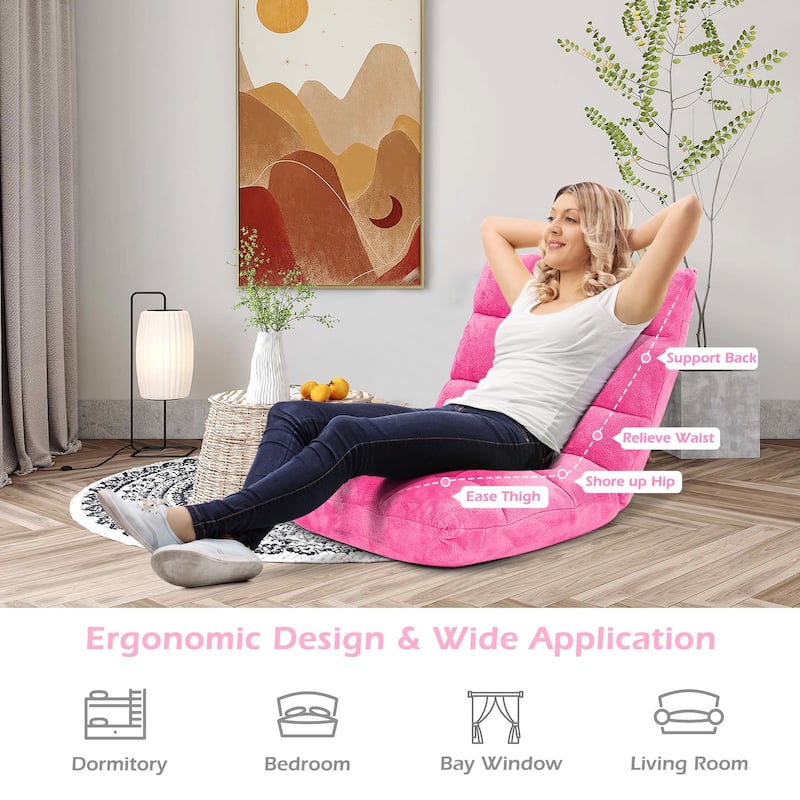 Coral Velvet Adjustable Floor Chair with 14-Position Backrest and Folding Design - 41.5" x 22.5" x 6" (L x W x H)