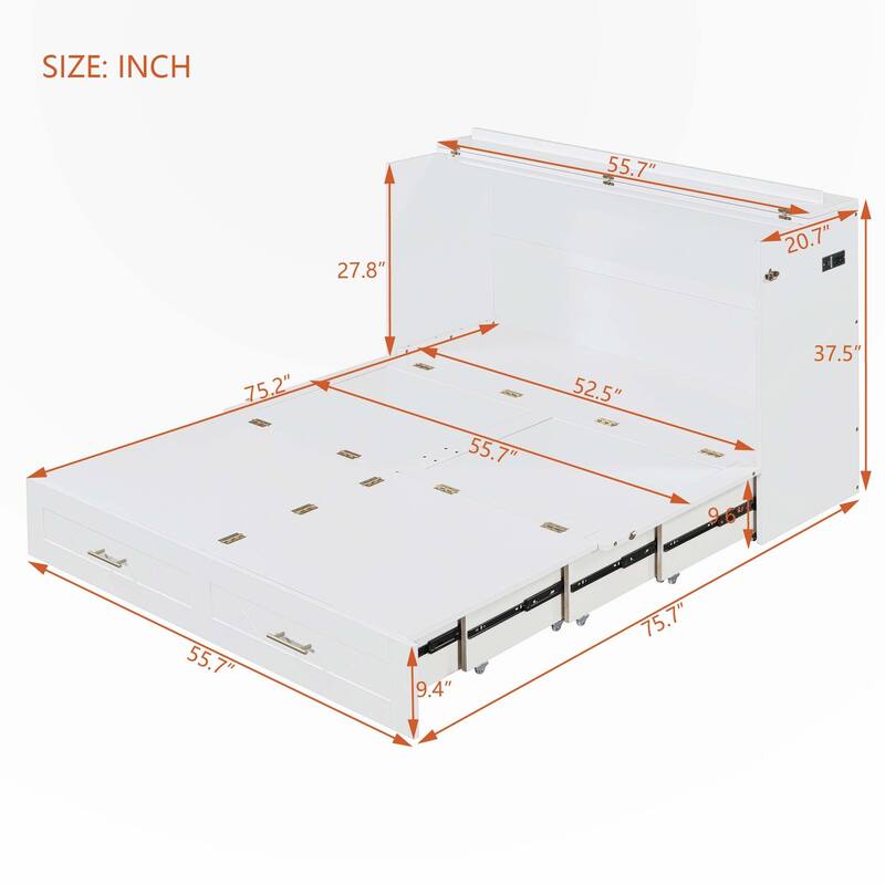 Full Size Murphy Bed Wall Bed with USB Ports