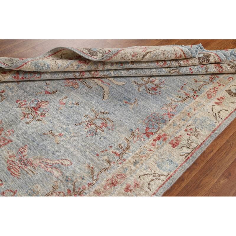 Hand Knotted Oriental 100% Wool Carpet Transitional Floral Navy Blue & Blues Oushak Area Rug - 6' 11'' X 4' 11''