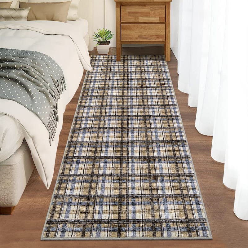 Garvee Timeless Check Washable Area Rug