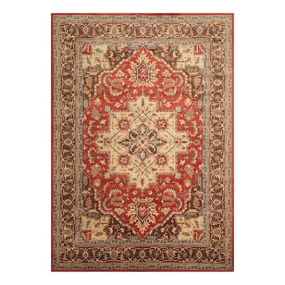9x12 Hand Tufted Hand Made 100% Wool Heriz Traditional Oriental Area Rug Burnt Orange, Tan Color - 8' 4'' x 11' 4''