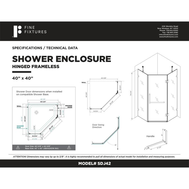 Neo Angle, Acrylic Shower Base with Compatible Glass Frameless Shower Enclosure