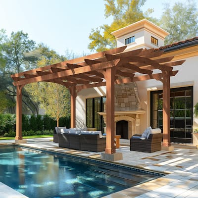 VEIKOUS Cedar Wood Pergola Gazebo for Patio with Arched Roof and Ground Stakes