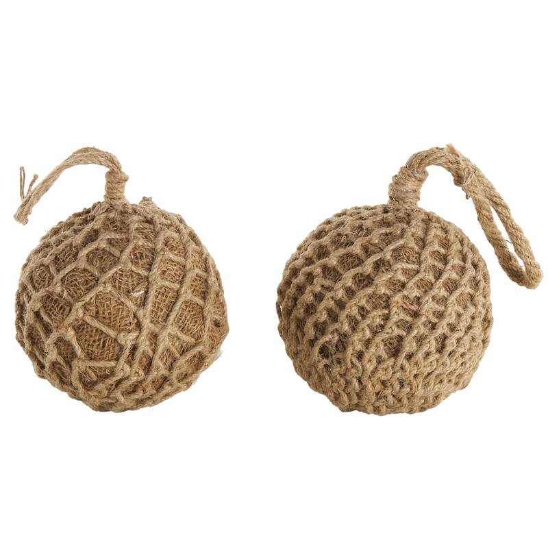 Brown Cement Stone Handmade Woven Layered Orb Knot Decorative Sculpture with Handles (Set of 2)
