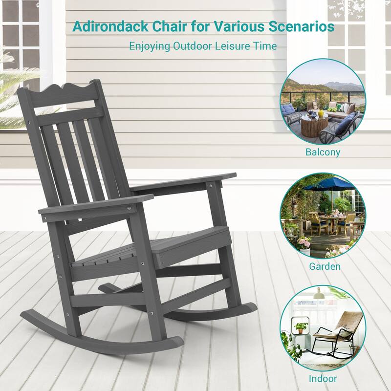 Bonosuki Adirondack Rocking Chair with Big Armrests Fire Pit Chair Weather Resistant