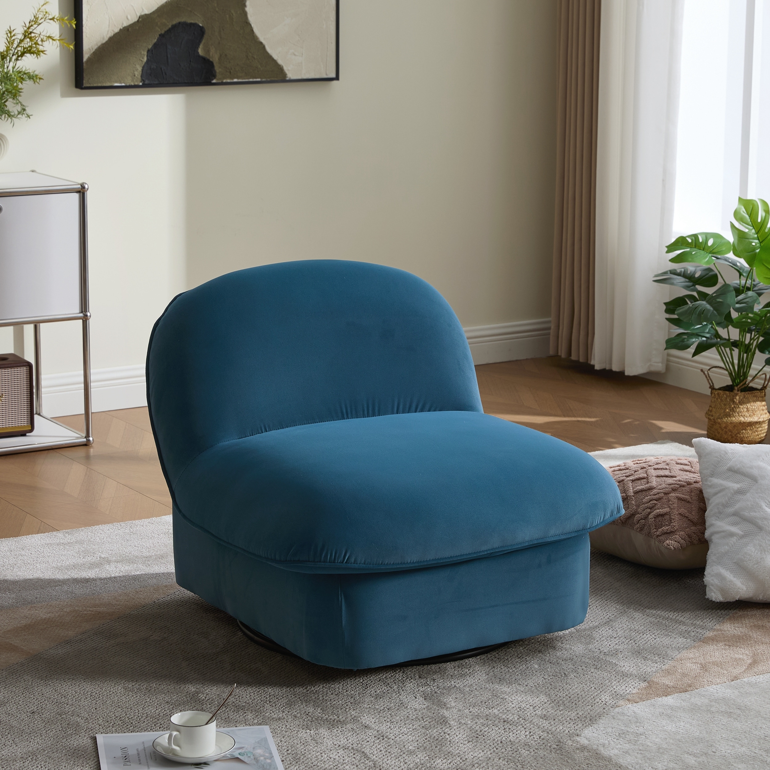 Swivel Accent Chair, 360-degree Metal Base with Velvet Fabric Upholstery