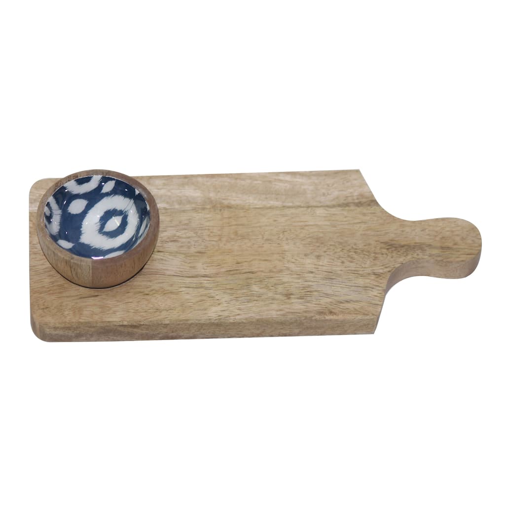 Transpac Wood 10 in. Mango Dip Bowl and Platter