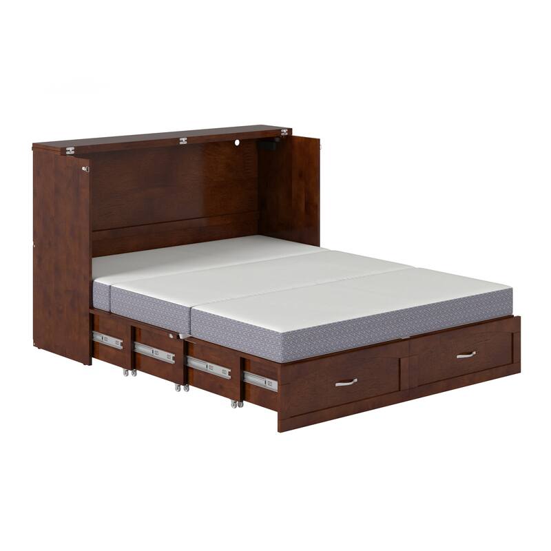 Marion Queen Murphy Bed Chest with 6" Mattress, Storage Drawer & Built-In Charger