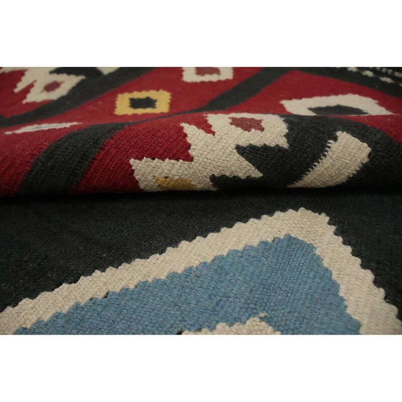 Hand Woven Oriental 100% Wool Carpet Southwestern Tribal Black Kilim Runner Rug - 17' 7'' X 5' 0''