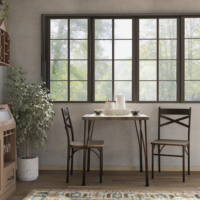 Zath Industrial Metal Compact 3-Piece Square Dining Table Set by Furniture of America