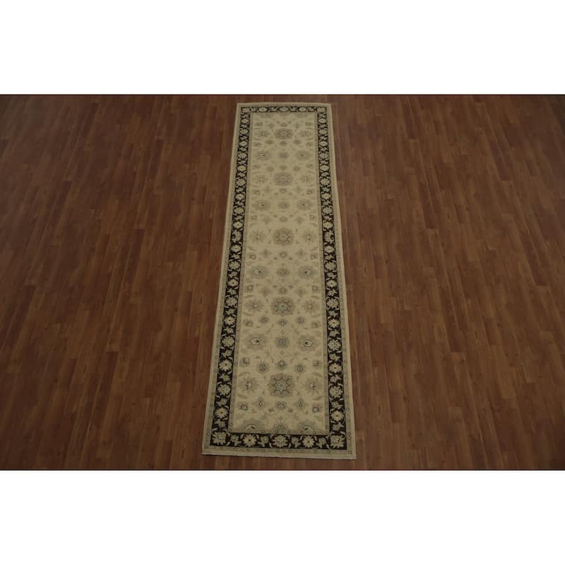 Hand Knotted Oriental 100% Wool Carpet Traditional Floral Beige & Ivories Peshawar Runner Rug - 10' 2'' X 2' 10''