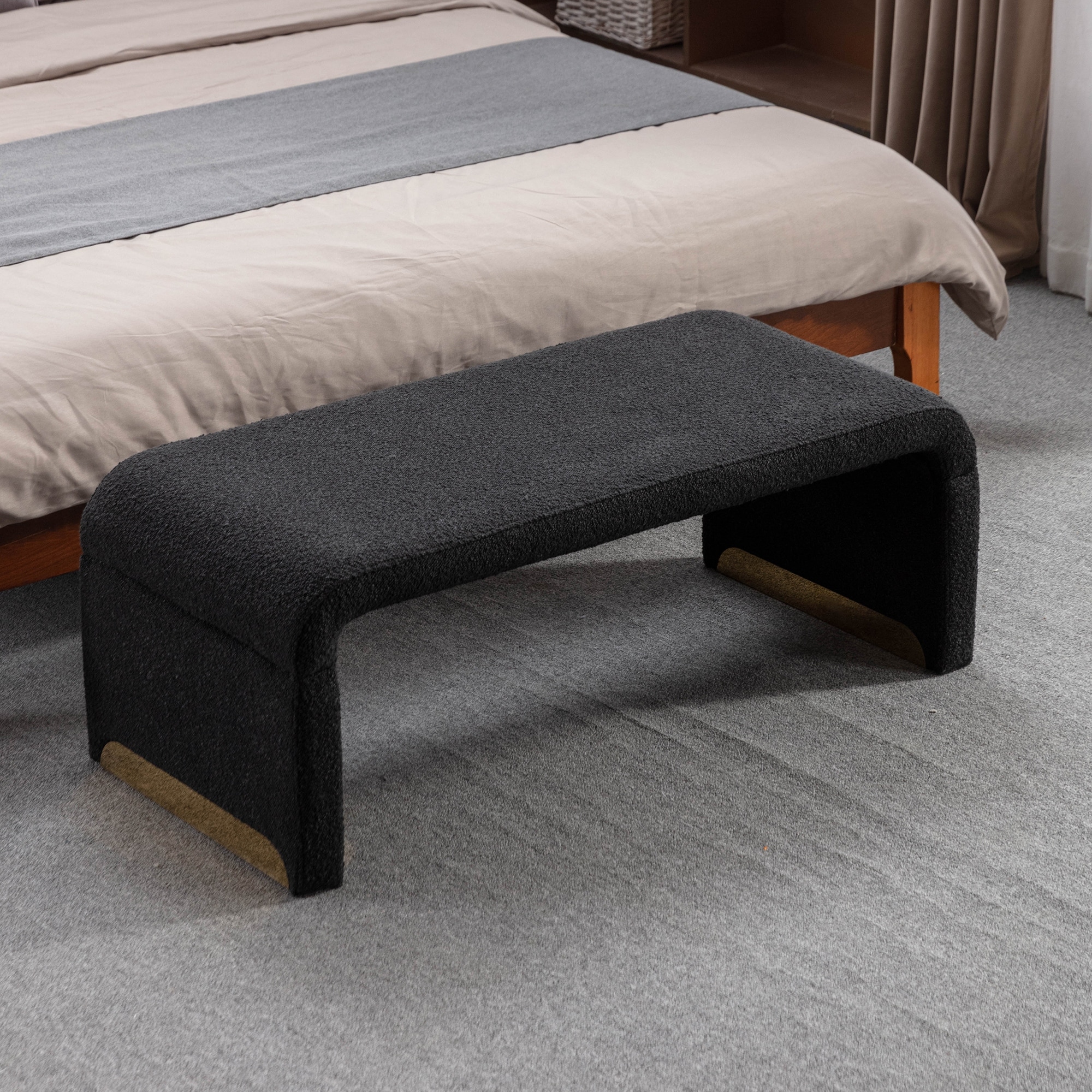 Boucle Foam Filled Padded Seat with Metal Legs Upholstered Foot