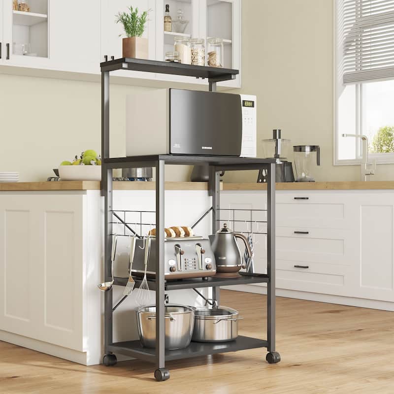 Kitchen Bakers Rack with Storage Shelves &USB Outlets, Microwave Oven Stand Kitchen Shelf Organizer