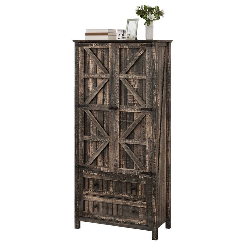 Moasis 64" Farmhouse Tall Kitchen Pantry Storage Cabinet with 2 Drawers & Doors