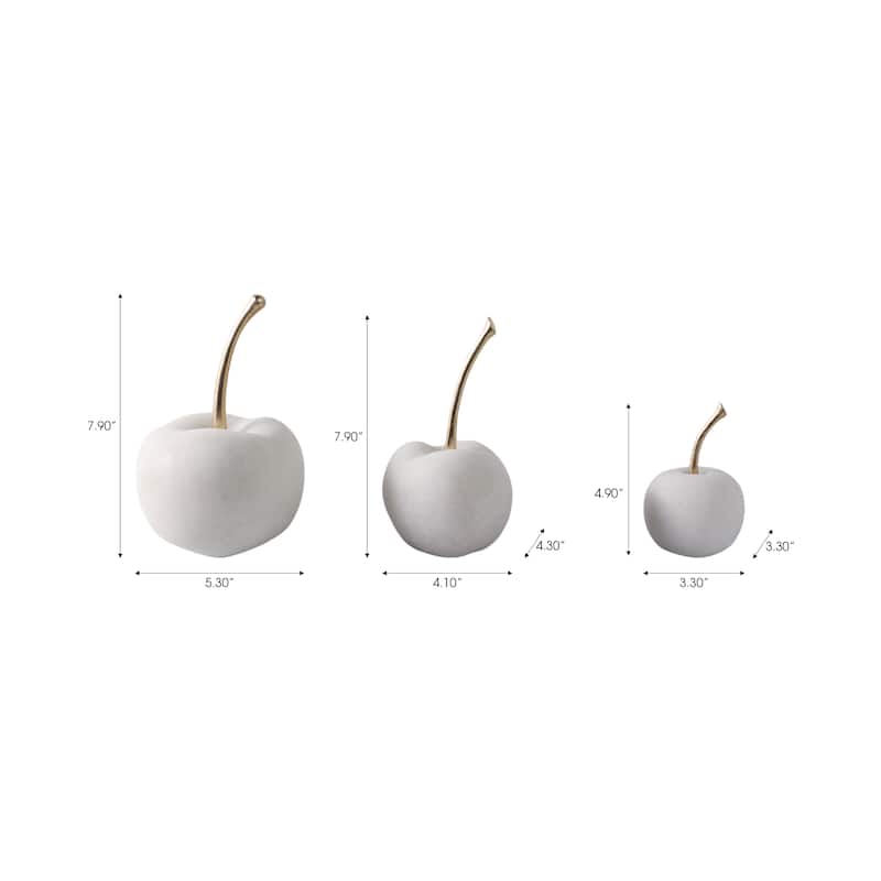 Polyresin Decorative Object Cherry Sculptures (Set of 3) - 8/5" White - 5.25" x 5.25" x 8"