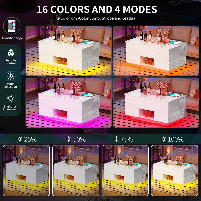 Moasis Modern Lift-top Coffee Table Glossy Cocktail Table with Charging Station and Drawers