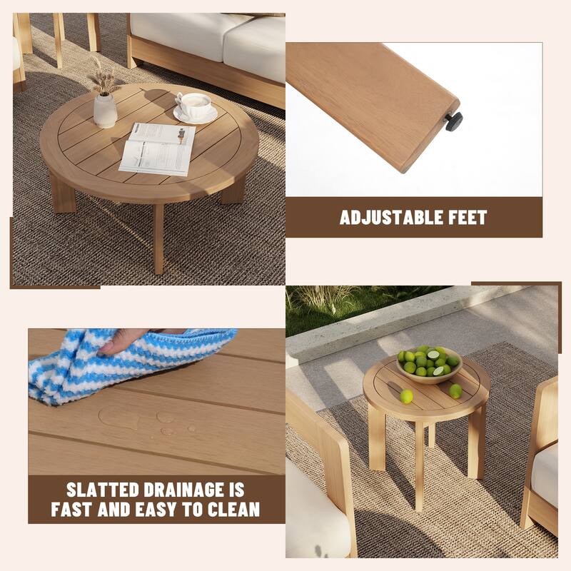 Outdoor 5-Piece Conversation Set Sofa and Swivel Chair with Coffee Table in Eucalyptus Wood