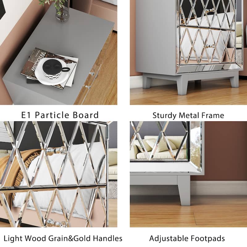 2-Drawer Mirrored Nightstand, Set of 2