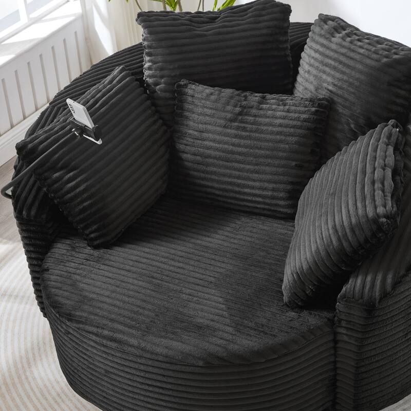 GDFStudio - 360° Swivel 55.9" Corduroy Upholstered Barrel Accent Chair