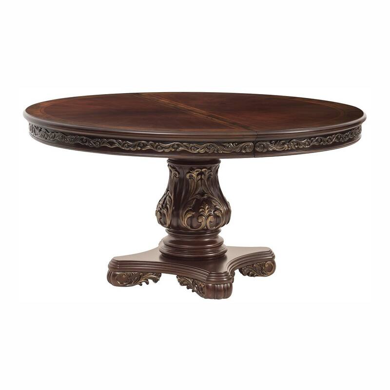 Ellie 60-76 Inch Round Extending Dining Table, Pedestal Base, Cherry Brown