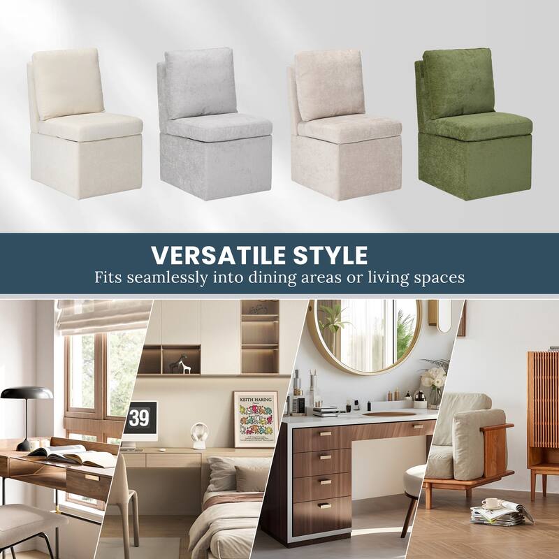 Stansberry Chenille Upholstered Armless Dining Chair with Under Seat Storage and Caster Wheels (Set of 2)