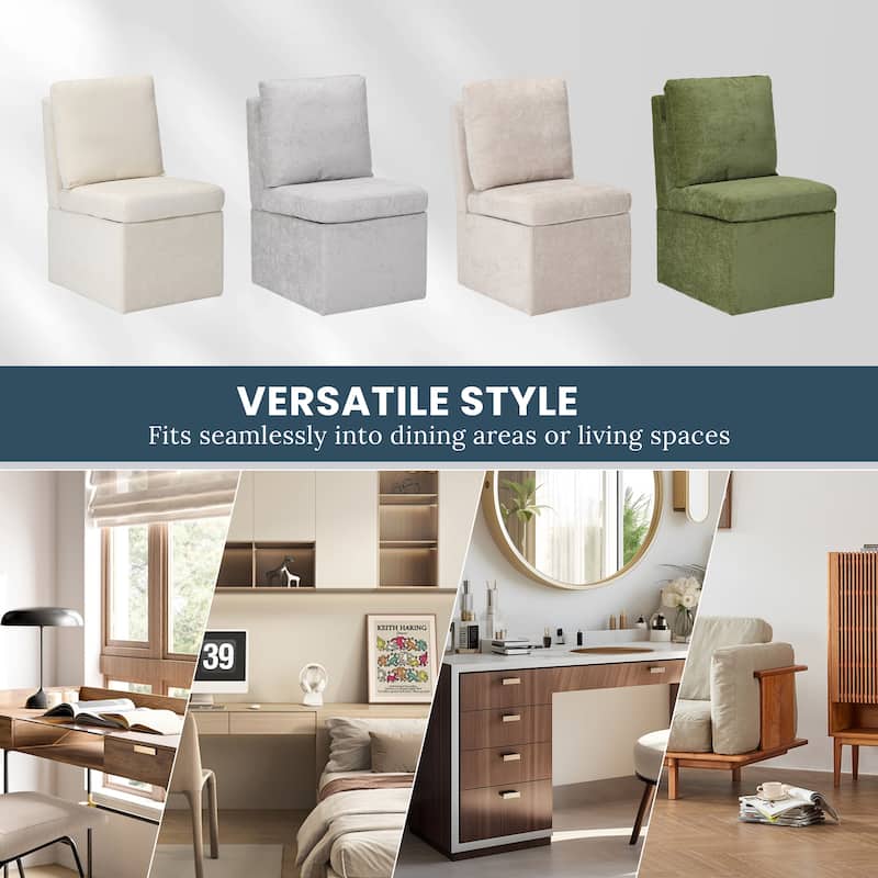 Stansberry Chenille Upholstered Dining Chair with Lift-Top Seat Storage and Caster Wheels (Set of 4)