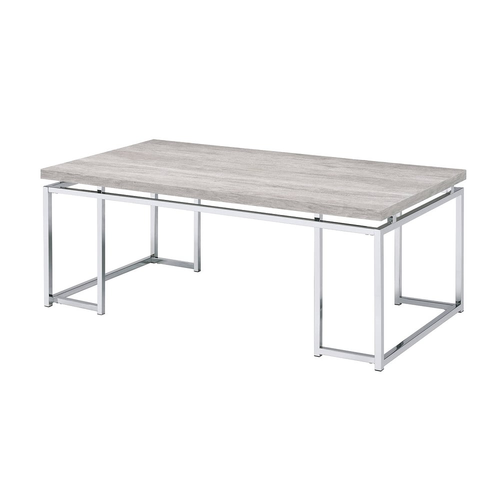 Kindler Natural Oak and Chrome Coffee Table with Metal Sled Base