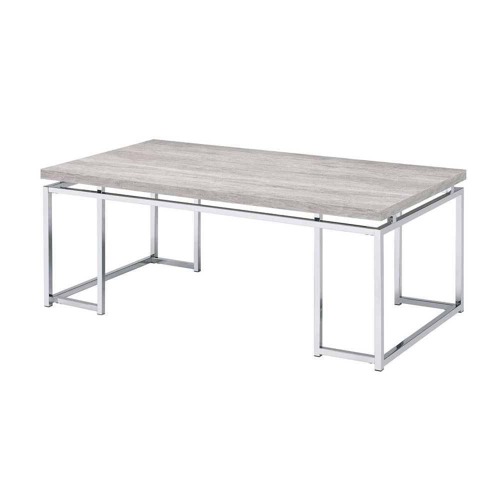 Kindler Natural Oak and Chrome Coffee Table with Metal Sled Base